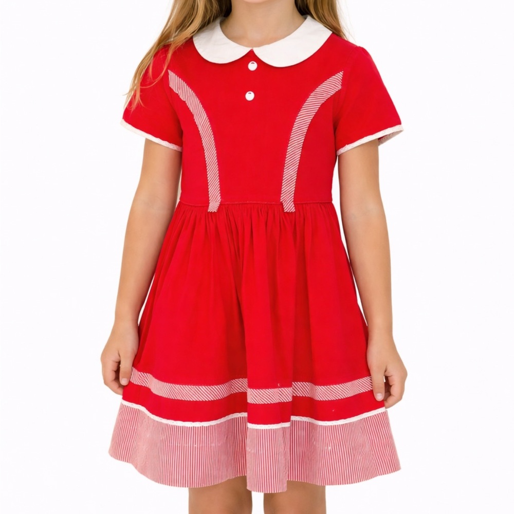 Vintage handmade girl’s red white Peter Pan collar dress